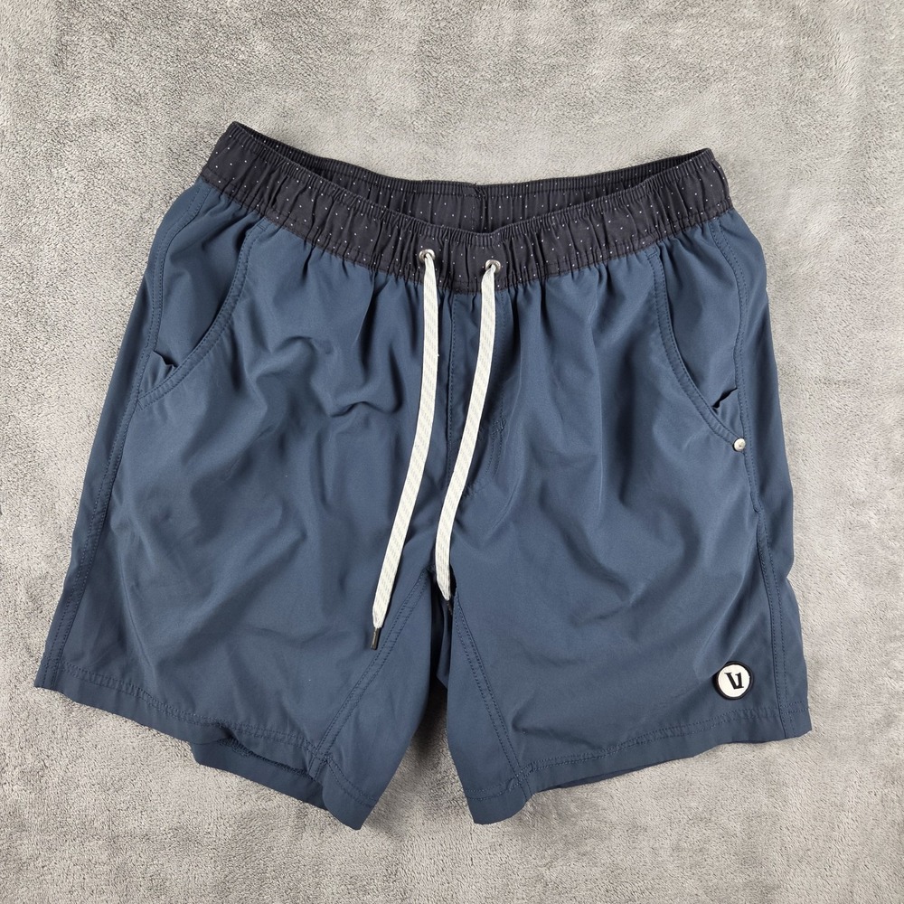 Vuori Kore Lined Shorts Blue Solid Mens Small 7"Inseam Drawstring Elastic Waist